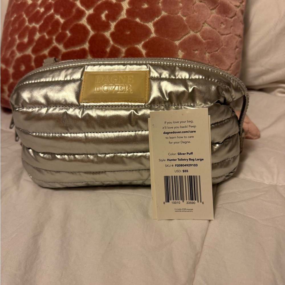 Dagne Dover Silver Quilted Cosmetic Case